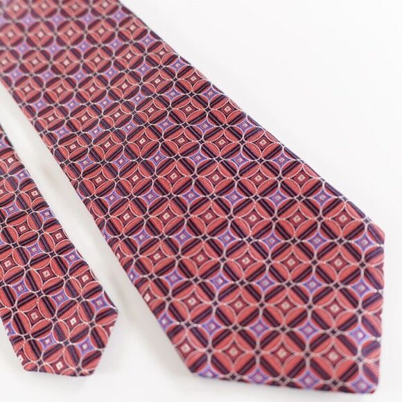 Hart‎ Schaffner Marx Red Blue Geometric Woven Silk Tie - Picture 1 of 6